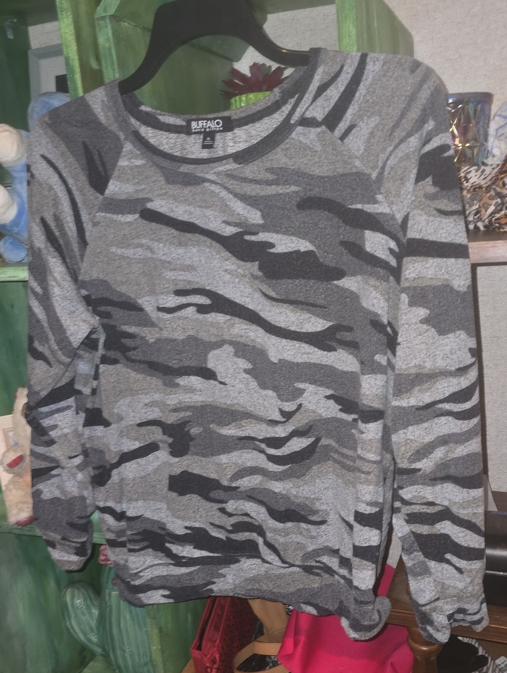 Buffalo David Bitton Gray & Black Camo Crew Neck Sweater